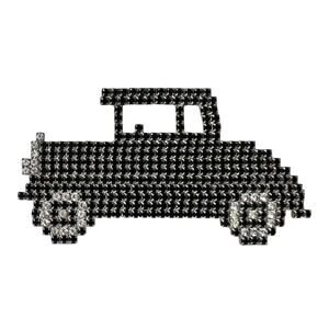 1980s Dorothy Bauer Black & White Rhinestone Car Figural Statement Brooch Pin